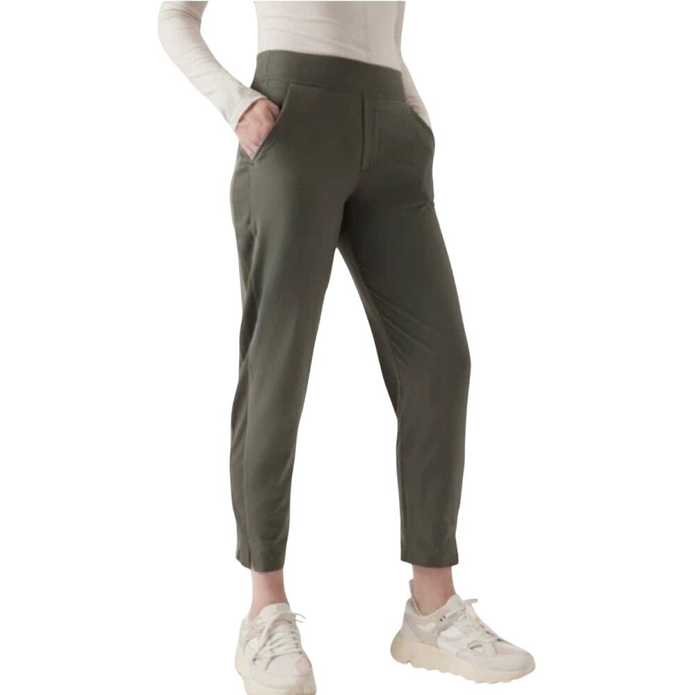Athleta Brooklyn Heights Lightweight Ankle Pant | Olive Green Size 4P 198671